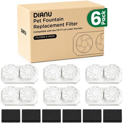 DIANU pet fountain replacement filter 6-pack with sponge filters