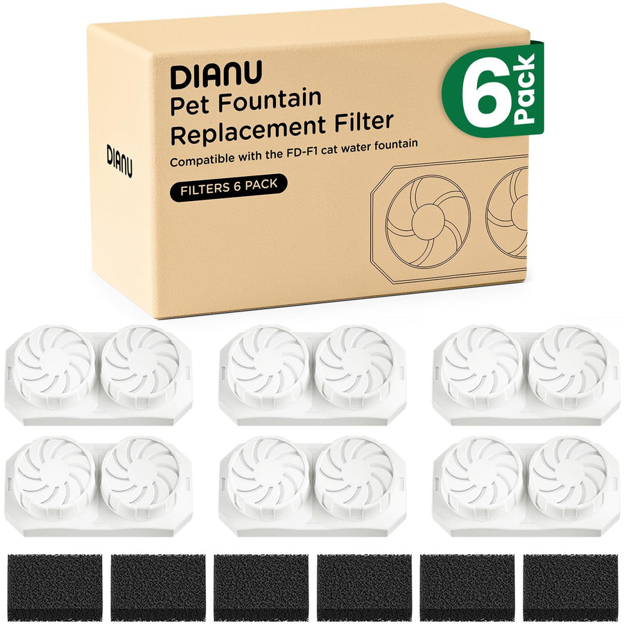 DIANU pet fountain replacement filter 6-pack with sponge filters