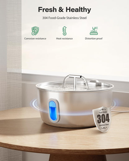 DIANU pet water fountain with flowing water and stainless steel bowl