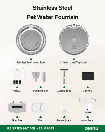 DIANU stainless steel water fountain for cats and dogs