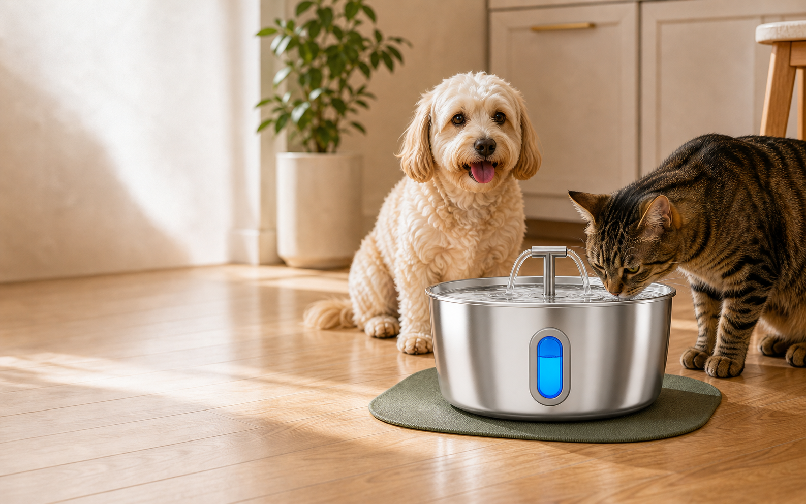 DIANU fountain with a dog and cat in a warm home
